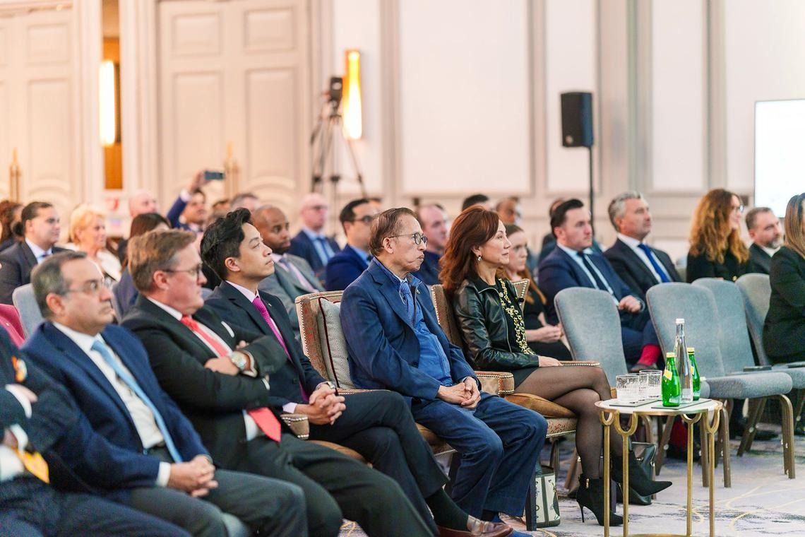 Dr Catherine Wu (front row, right) and CDL executive chairman Kwek Leng Beng at the Millennium Hotels and Resorts London Townhall. - Photo: Millennium Hotels and Resorts/LinkedIn