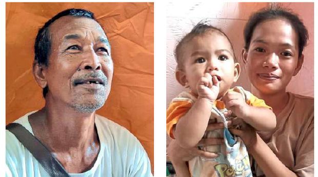 The survivors: Rosli (left) remains at peace with fate, while Siti Norsahima (right) holds Mohamad Ramadan inside her tent after their house in Kampung Cempaka went up in smoke on Saturday morning.