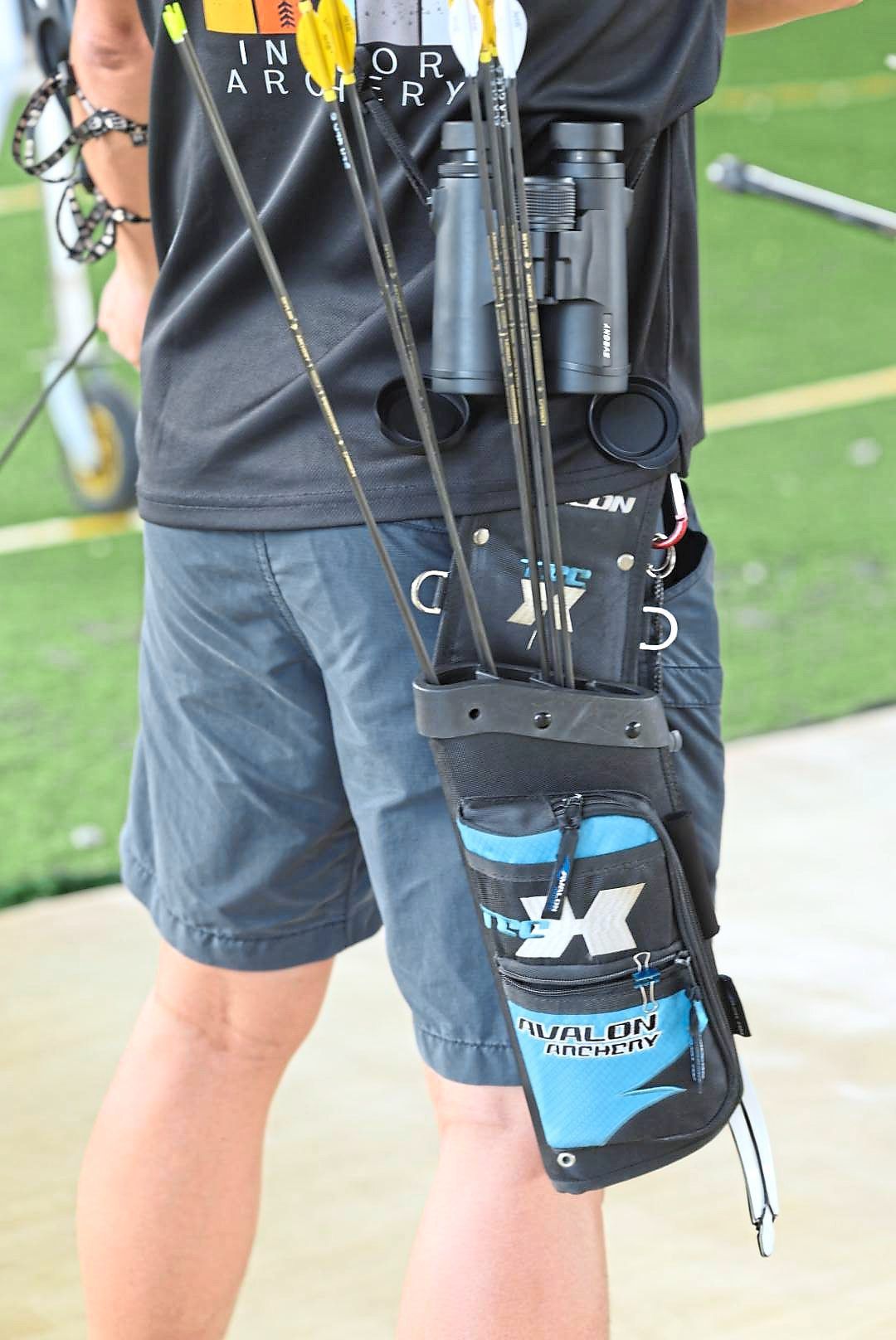 The field quiver can be easily attached to an archer’s belt with pockets for added versatility.