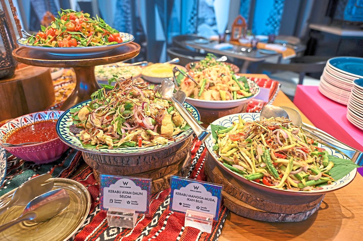 A selection of kerabu and local salads to begin a meal with at Flock in W Kuala Lumpur.