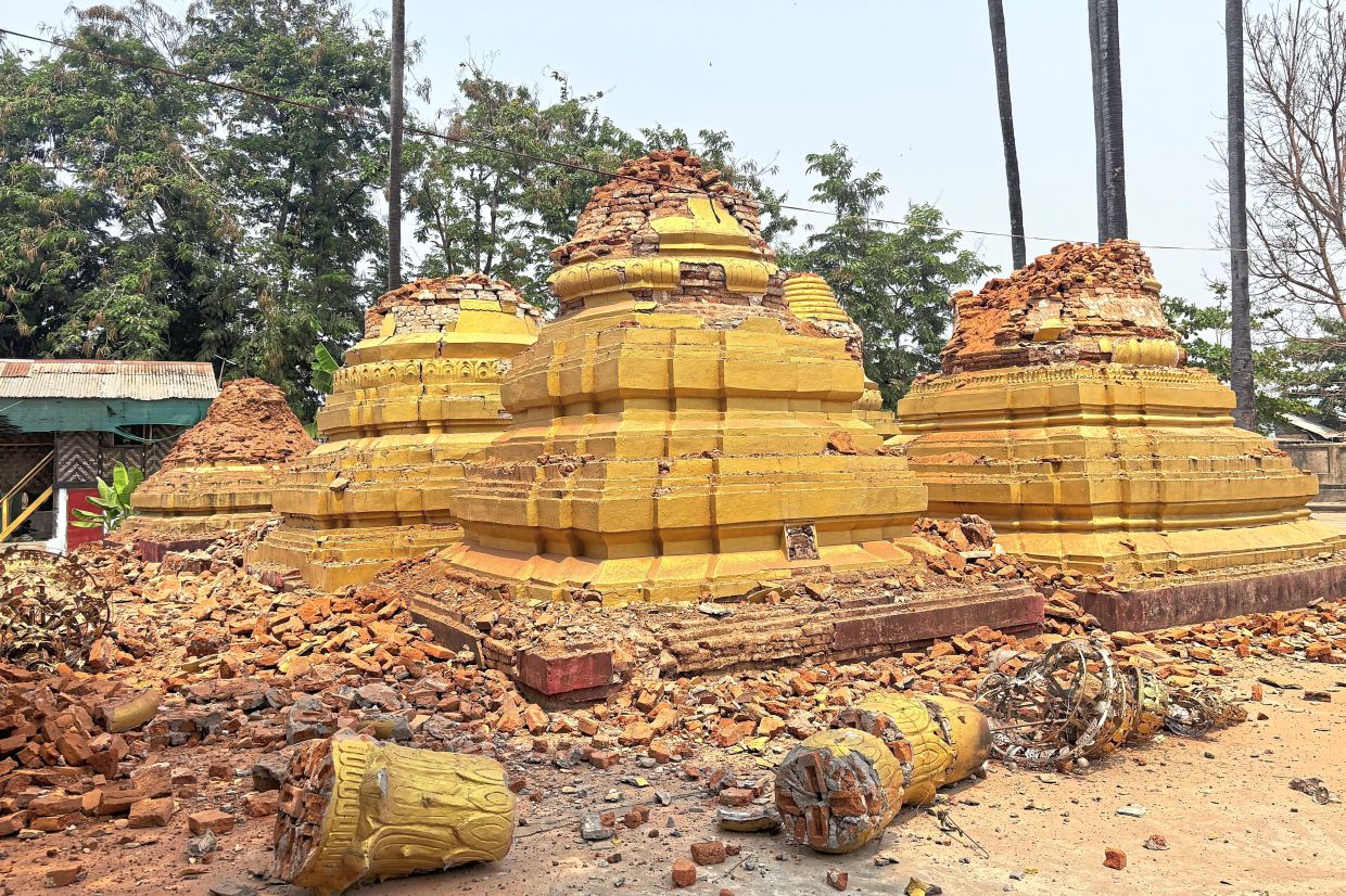 In ruins: Damaged pagodas are seen in Naypyidaw, Myanmar.— AP/AFP