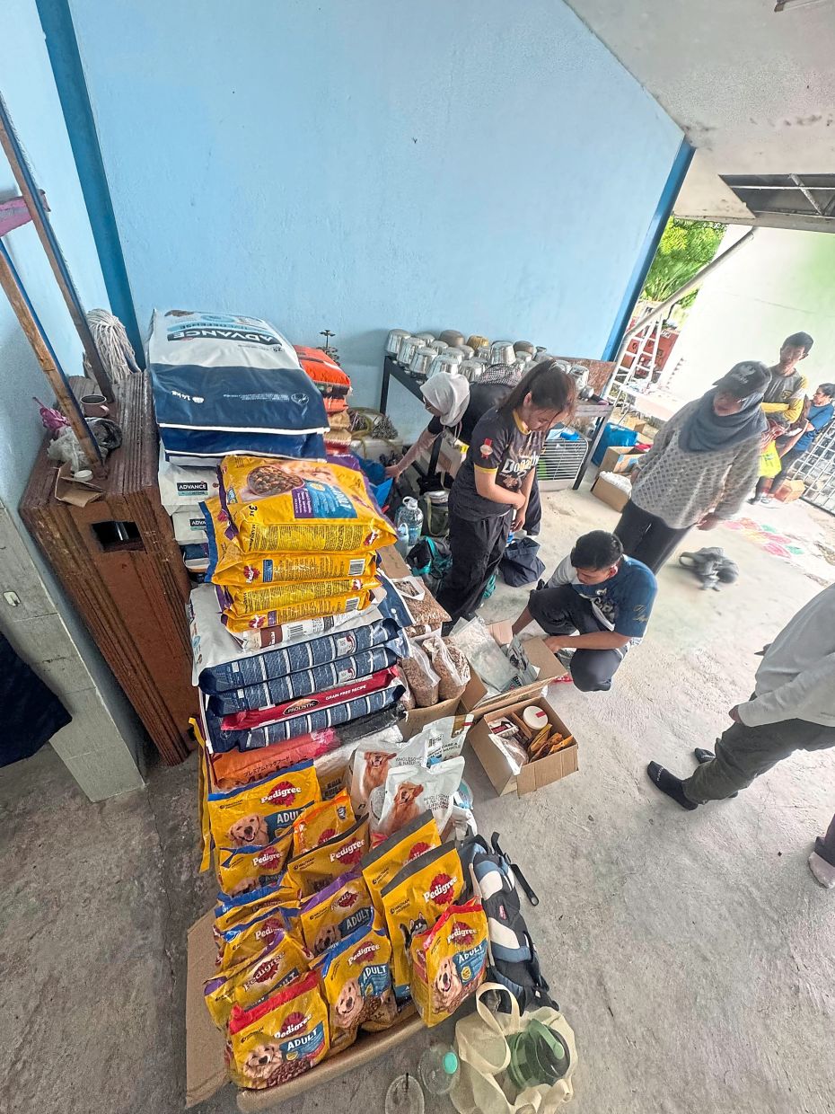 Donations including pet food, stored at the Sri Maha Kaliamman Temple in Persiaran Harmoni, Putra Heights. — Photos: GRACE CHEN and LEE JUNE LING/The Star