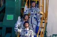Spacecraft carrying Russians and American takes off from Baikonur cosmodrome