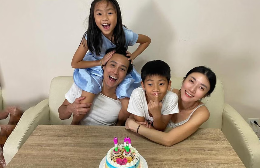 Taipei-based Singaporean actor Andie Chen with his Taiwanese wife Kate Pang and their children. Photo: Kate Pang/Instagram