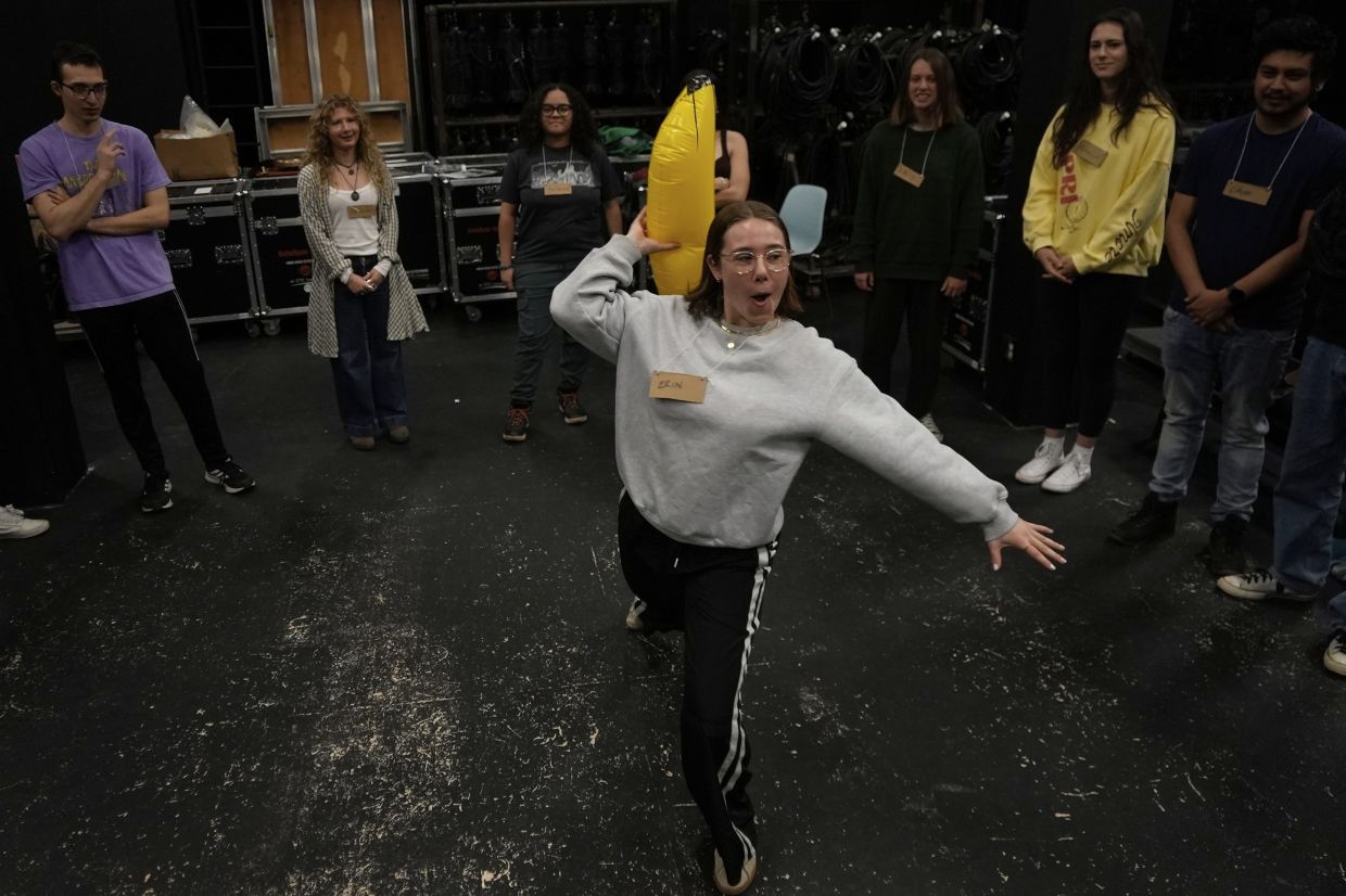 Erin Grant improvises during a creative climate communication class in Boulder, Colorado. Photo: AP 