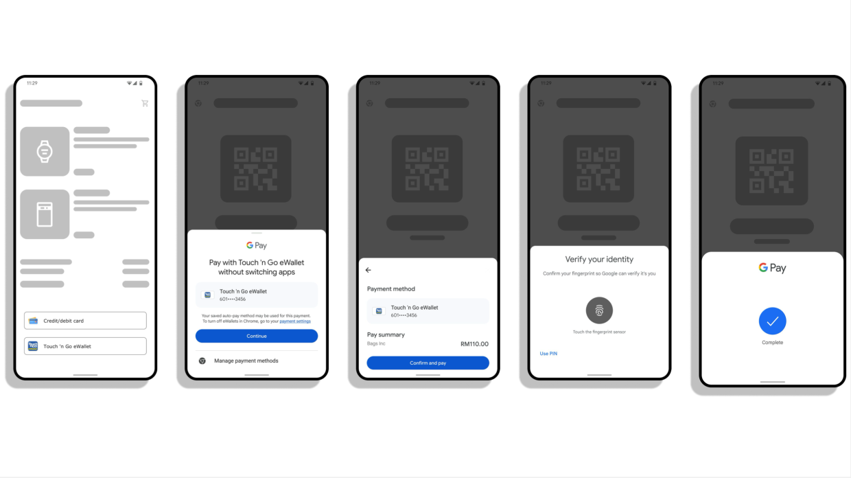Users can add their TNG eWallet or ShopeePay as a payment method under Google Pay during checkout with a supported merchant.