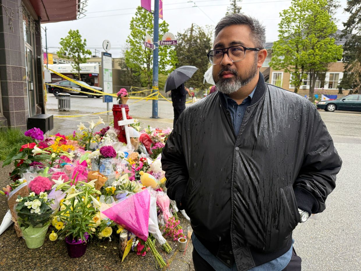 RJ Aquino, the chair of Filipino BC, one of the main groups that organised the Filipino heritage festival in Vancouver, British Columbia, speaking about the vehicle attack. - AP