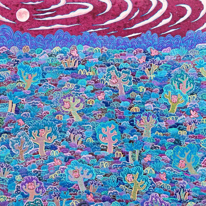 In 'The Moonlit Dreams', Aimman depicts owls soaring toward the glowing moon, symbolising that courage can make the impossible achievable. Photo: G13 Gallery