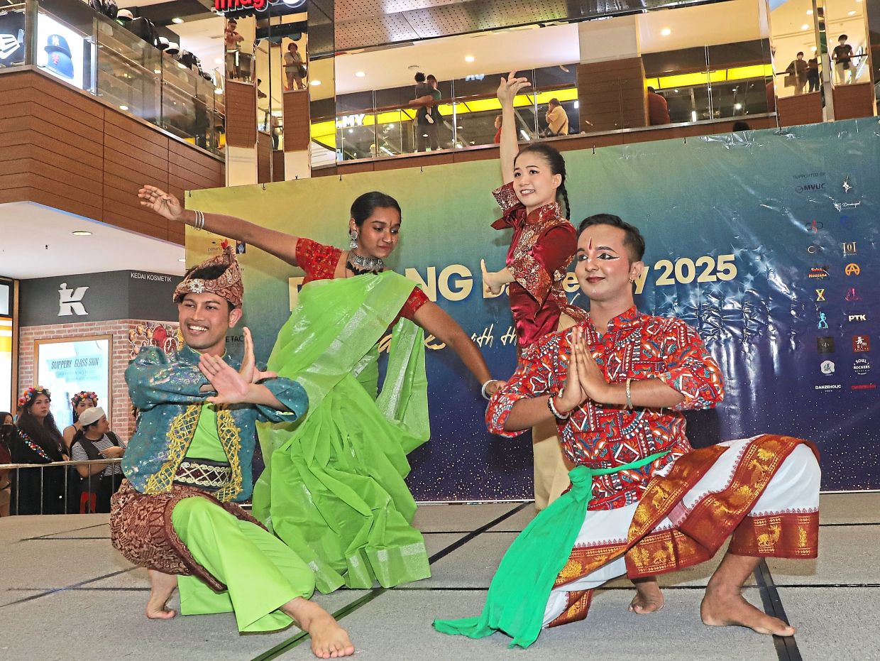 Cultural dancers opening the Penang Dance Day 2025 gala evening performance at Gurney Plaza. 