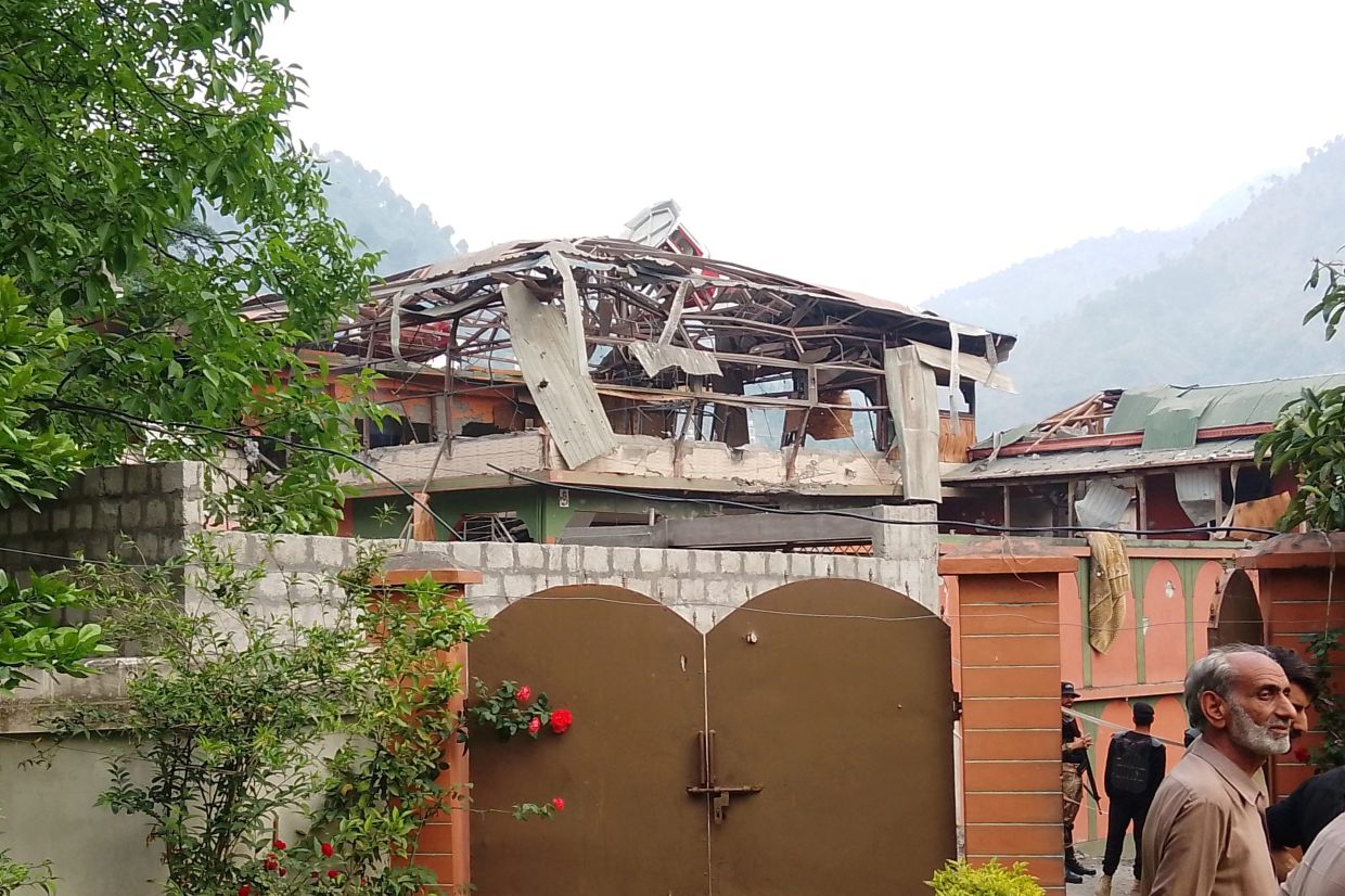 A damaged portion of Bilal Mosque is seen after it was hit by an Indian strike in Muzaffarabad. - Reuters