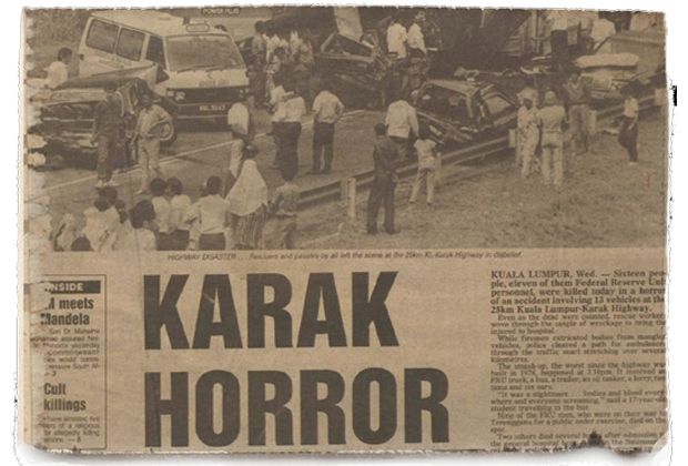 Another highway horror: 'The Star' coverage of the Karak highway crash that killed 11 FRU officers in 1990.