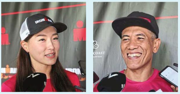 Calm before the storm: Shio Yuan Chia (left) and Shahrom Abdullah speaking to the press ahead of the Ironman 70.3.