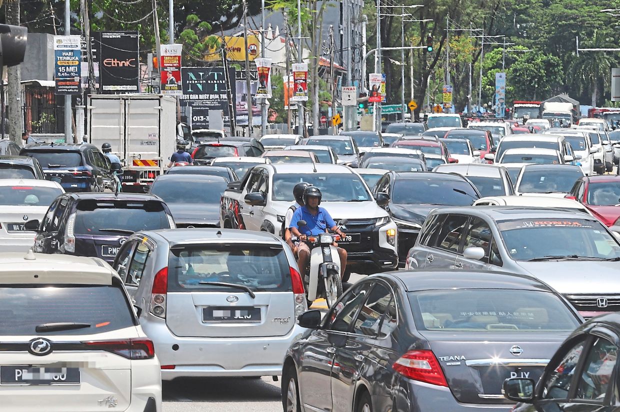 Traffic at a standstill along Jalan Gottlieb in George Town, Penang.
