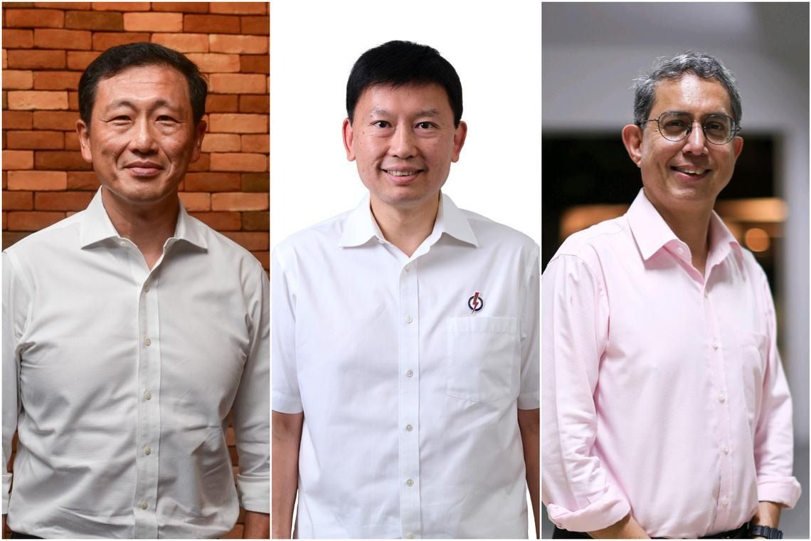 Health Minister Ong Ye Kung (left) and National Development Minister Chee Hong Tat (centre) have been appointed party treasurer and assistant treasurer respectively. Acting Minister-in-charge of Muslim Affairs Faishal Ibrahim has been co-opted as a new CEC member. - Photos: ST file, PAP, Brian Teo