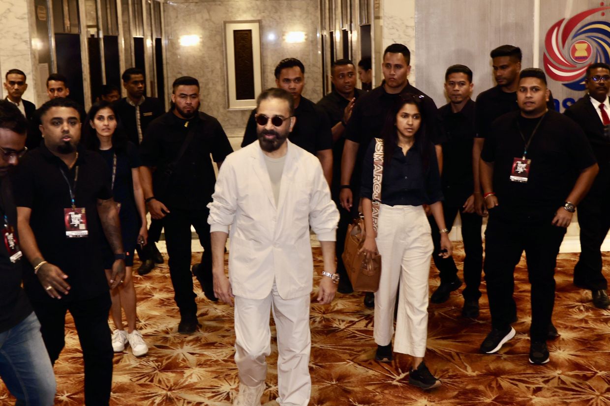 Kamal Haasan arrives at the press conference to promote 'Thug Life'. Photo: LOW BOON TAT/The Star.