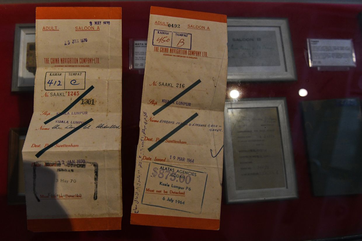A ship ticket used by haj pilgrims to perform the pilgrimage in Mecca, Saudi Arabia, on display at the Penang Haj Gallery in Lebuh Acheh. Photo: Bernama