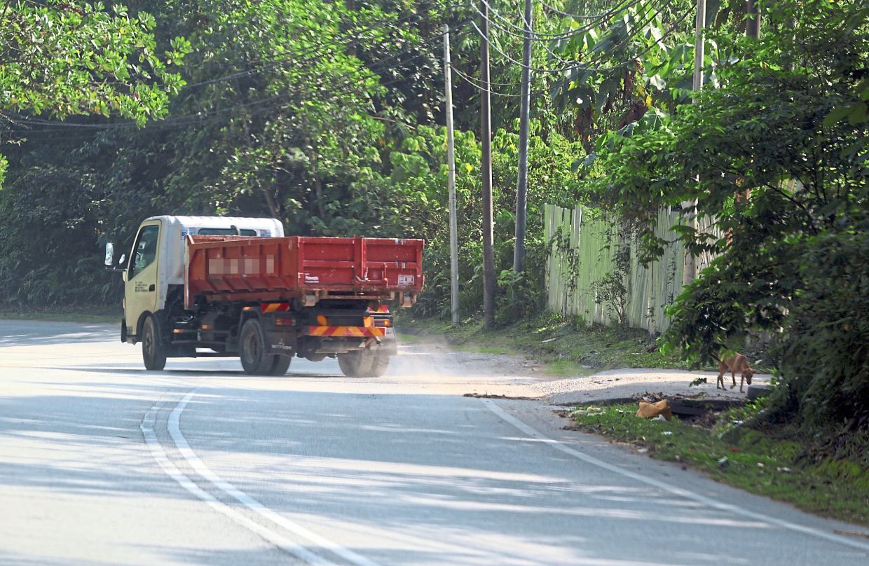 One of the many lorries carrying RoRo bins seen entering and exiting an illegal dumpsite off Jalan Sungai Tekali in Hulu Langat.