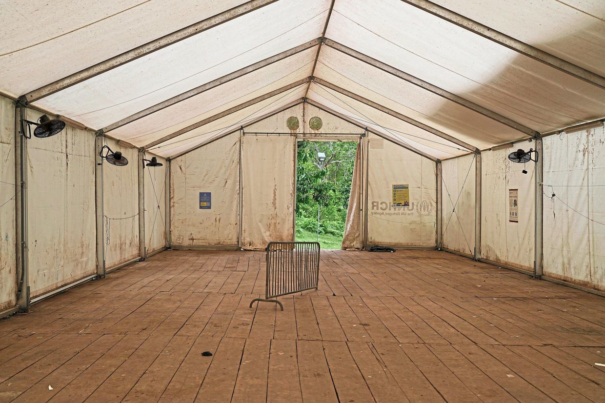 A migrant reception center that normally received hundreds of people every day after they crossed the Darien Gap on their journey north to the United States, stands empty in Lajas Blancas, Panama, April 6, 2025. (AP Photo/Matias Delacroix)