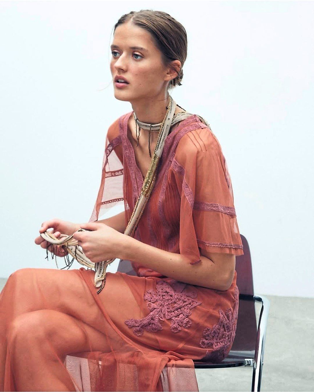 The delicate beauty of this sheer dress is made even more striking by the scattered purple crochet detailing providing a beautiful contrast. Photo: Instagram/Zara