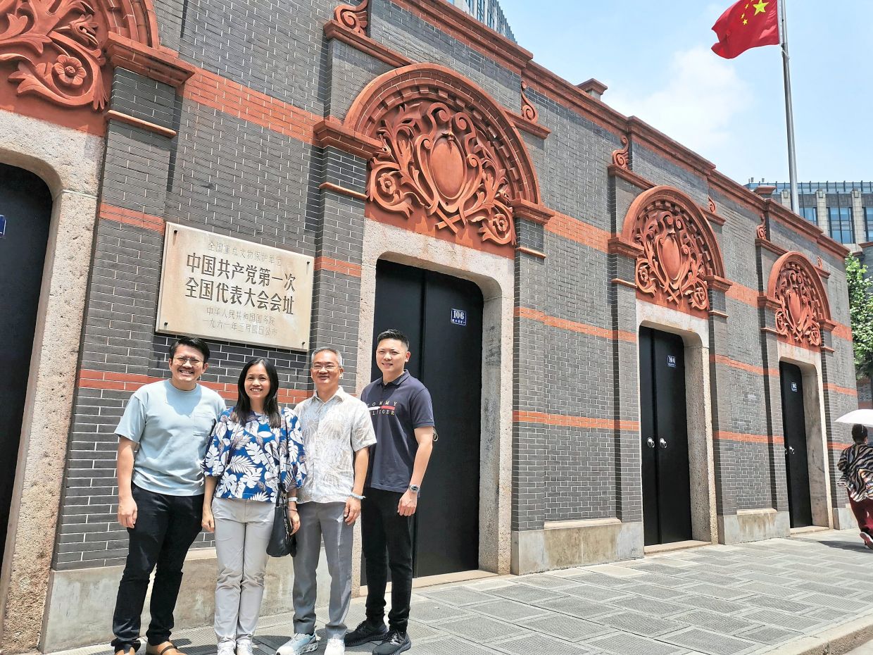 (From left) Lee, Teo, Khoo and Ting visiting the site of CPC’s first national congress.