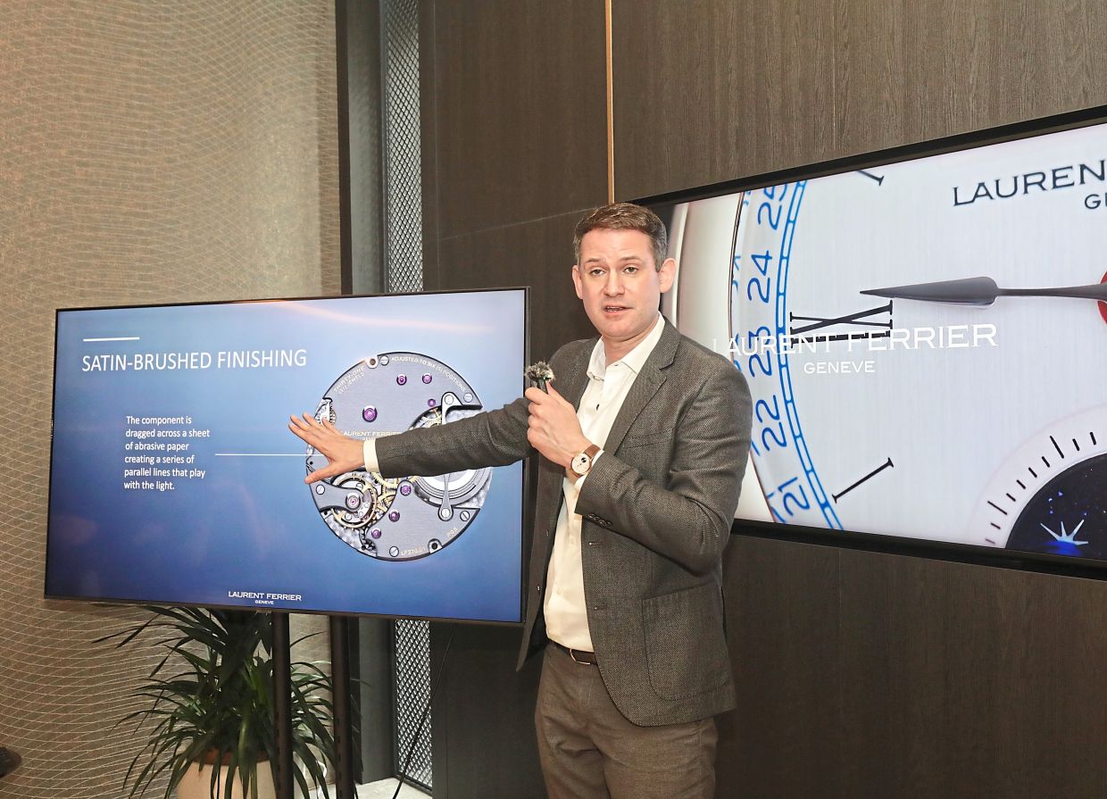 Robert Bailey, head of sales at Laurent Ferrier, presenting the finer details of the brand to media members in Kuala Lumpur.
