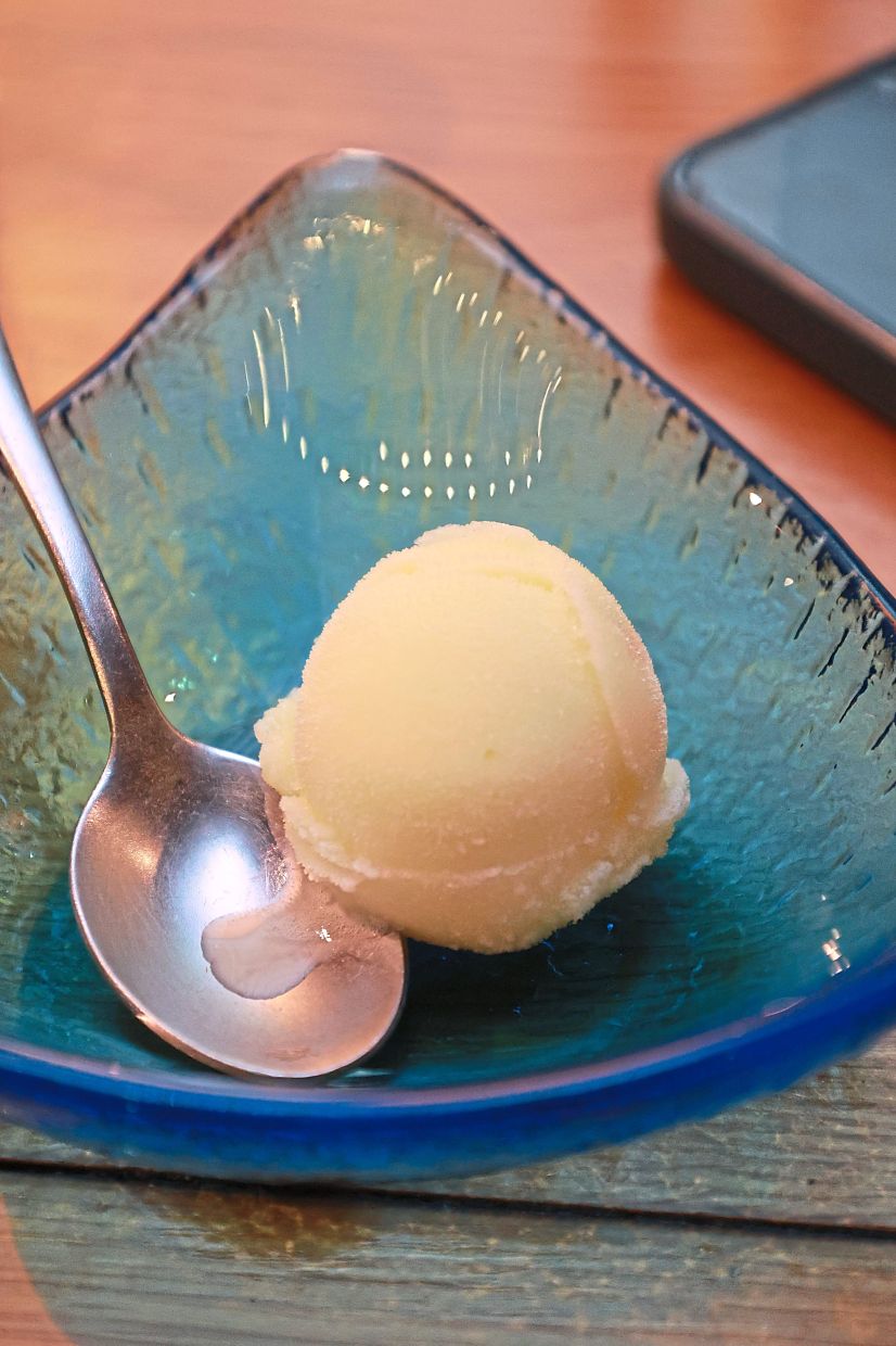 The creamy yuzu sorbet.