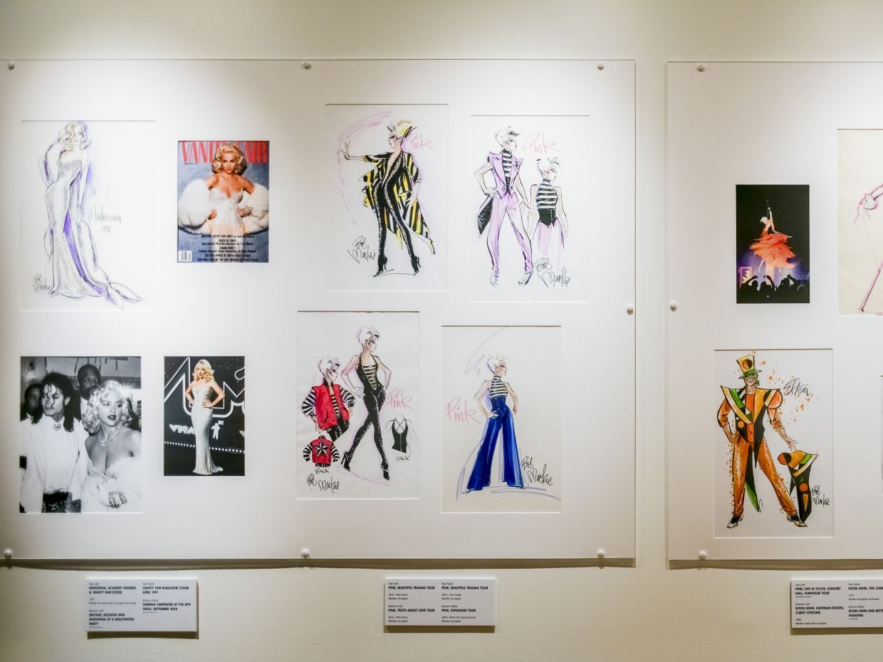 An installation view of 'Bob Mackie: From Sketches To Spotlight' at the Soho Grand Hotel in New York. Photo: The New York Times