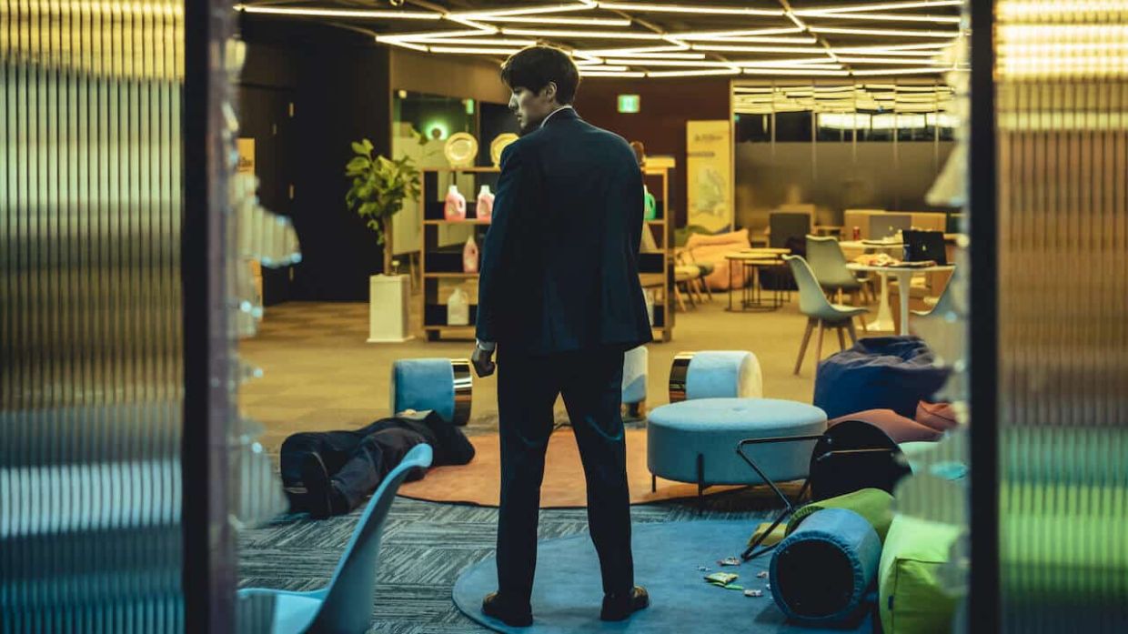 'Sigh, what a mess. And is that guy sleeping on the job? Oh well, it was time to redecorate and rightsize anyway.' 