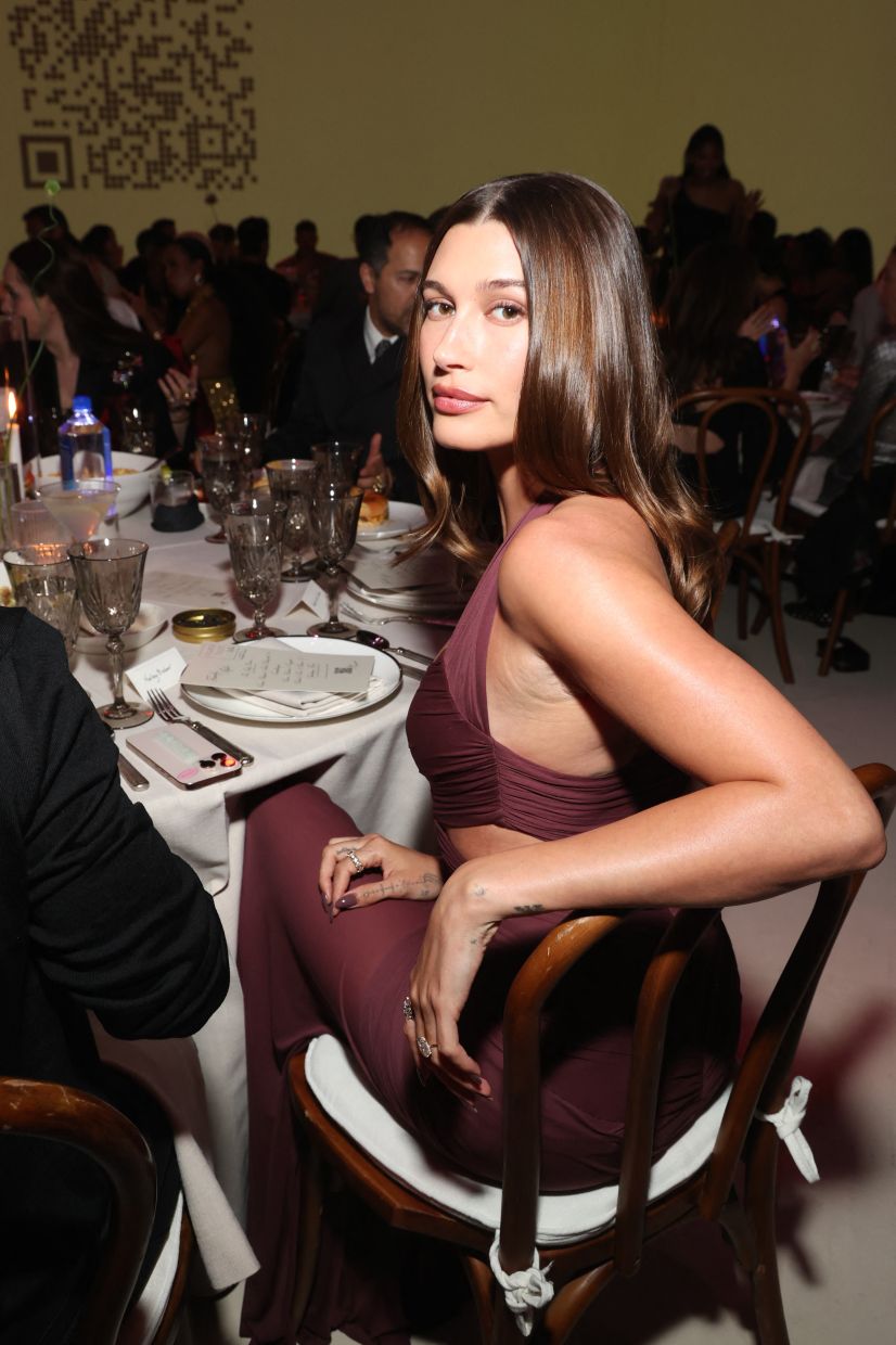 Hailey Bieber attends the Fashion Trust US Awards wearing a bandage dress. Photo: Getty Images via AFP