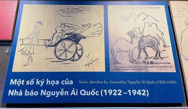 Some sketches by Nguyen Ai Quoc (1922-1942) at the Vietnam Press Museum in Hanoi. - Photo: VNS
