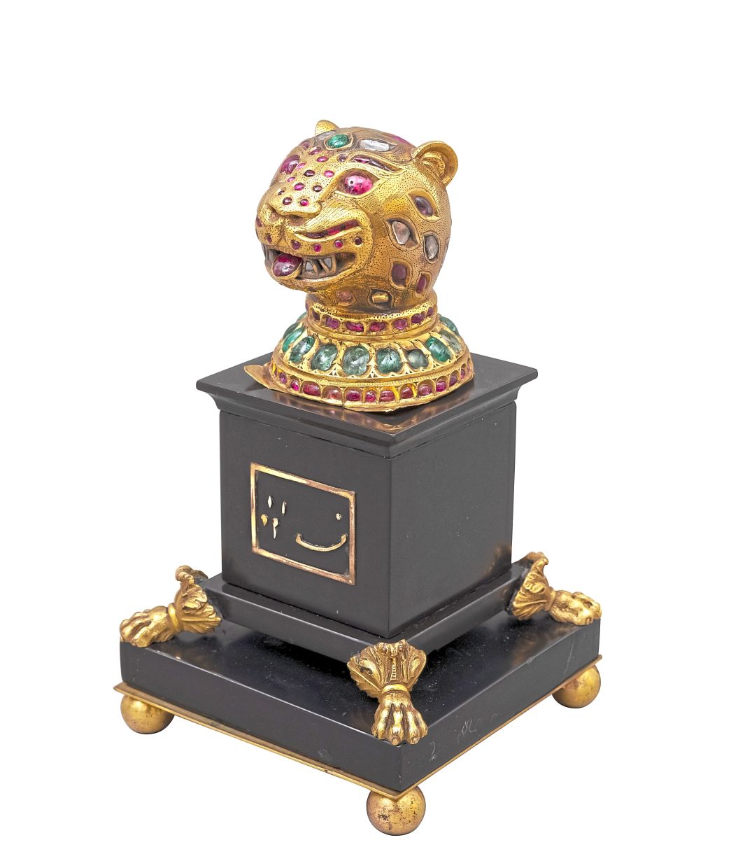 Among the highlights: a gold tiger-head finial from Tipu Sultan’s 18th-century throne, set with diamonds, emeralds, and rubies. Photo: IAMM