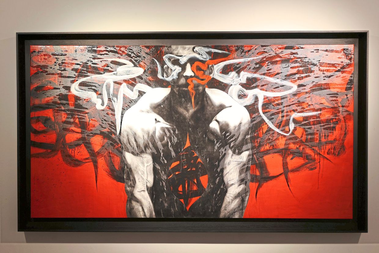 Bayu’s 'Telus' is one of the few works with partially visible facial features. Photo: The Star/Glenn Guan