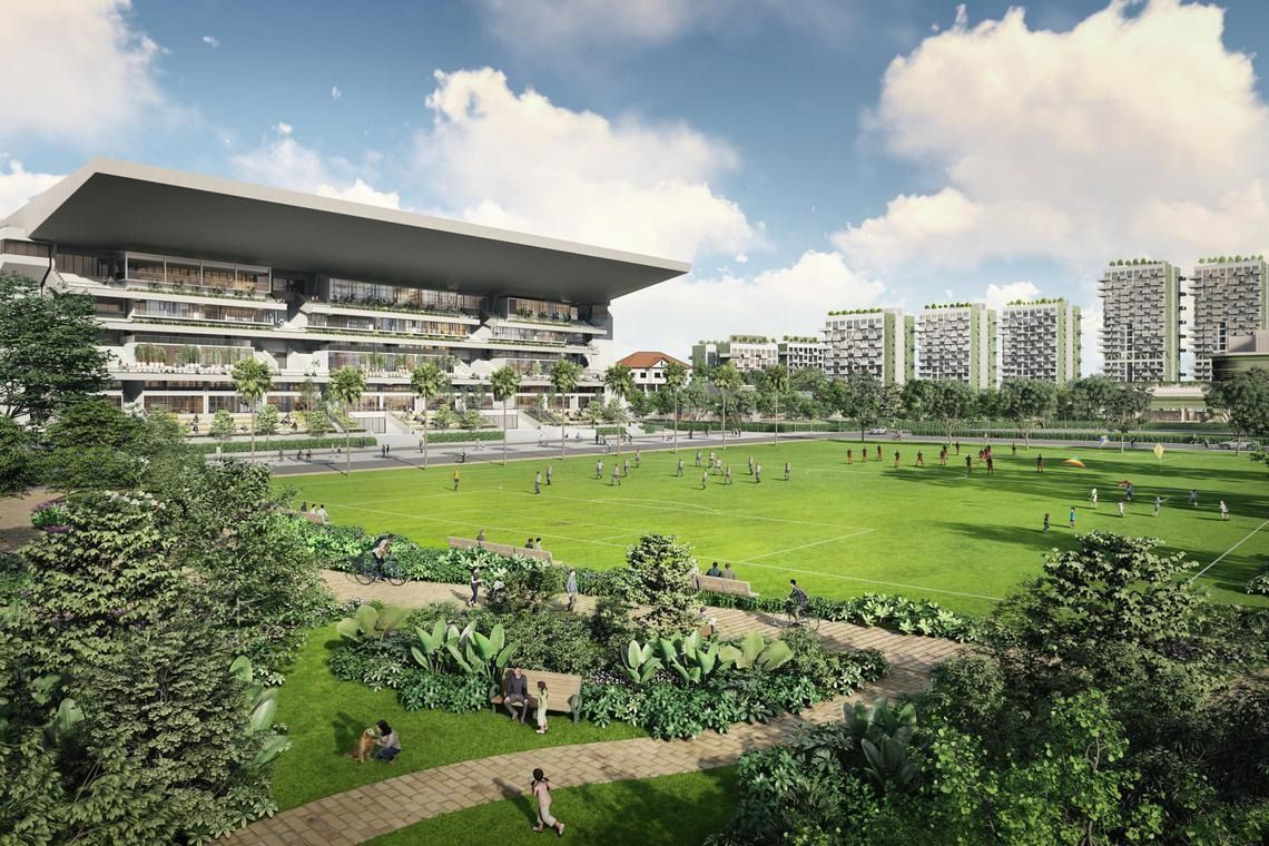 An artist’s impression of Bukit Timah Turf City’s North Grandstand in the future housing estate. - Photo: Urban Redevelopment Authority