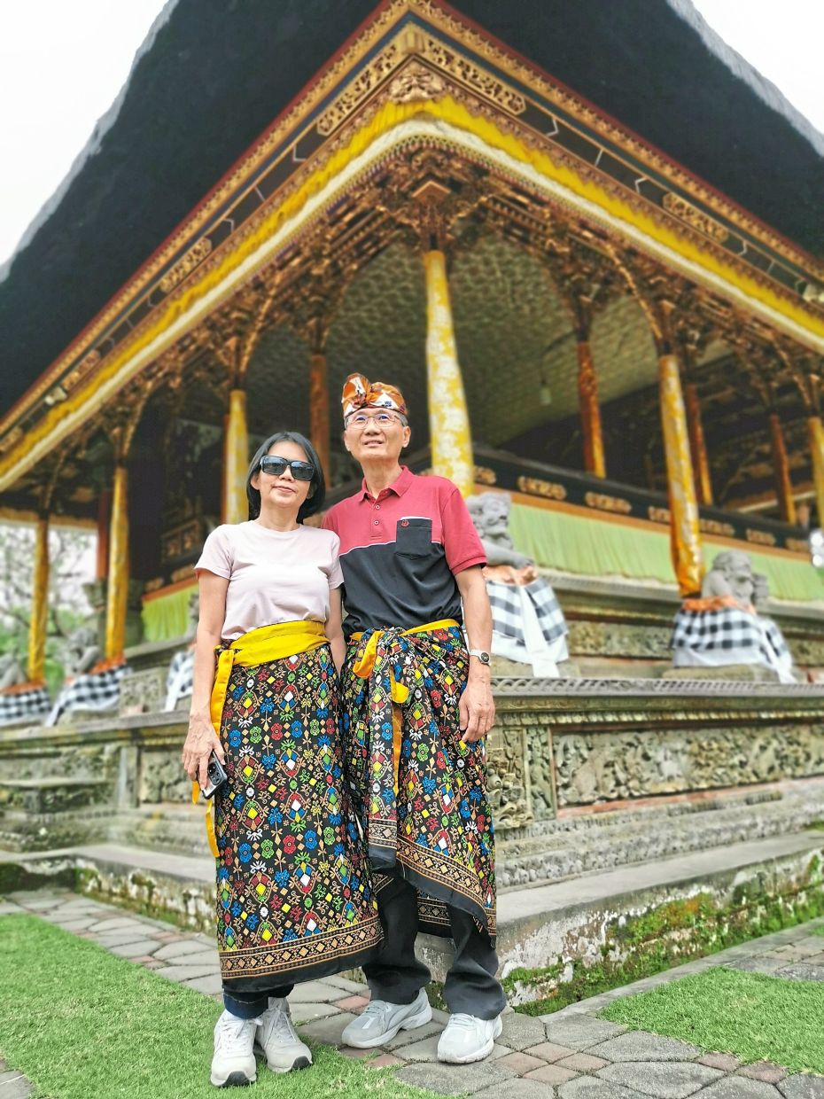 The writer (left) at one of the temples she and her family visited.