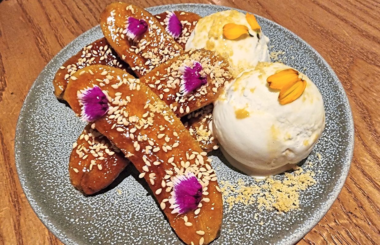 Smoked coconut ice-cream and torched bananas make for a wonderful union of tropical flavours.