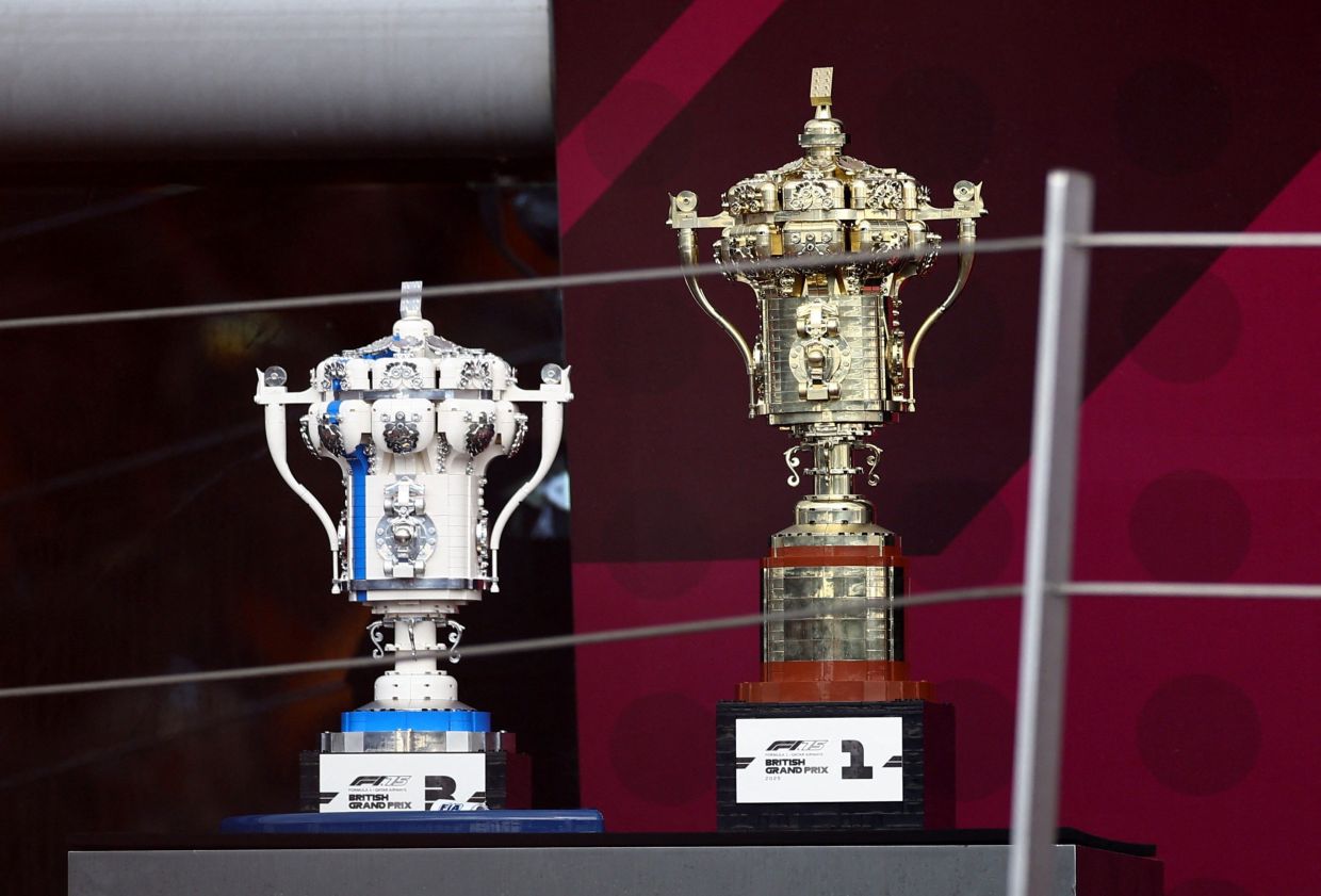 Trophies that are made out of Lego were given out to the winners of the recent Formula One British Grand Prix. — Photos: Reuters/Andrew Boyers