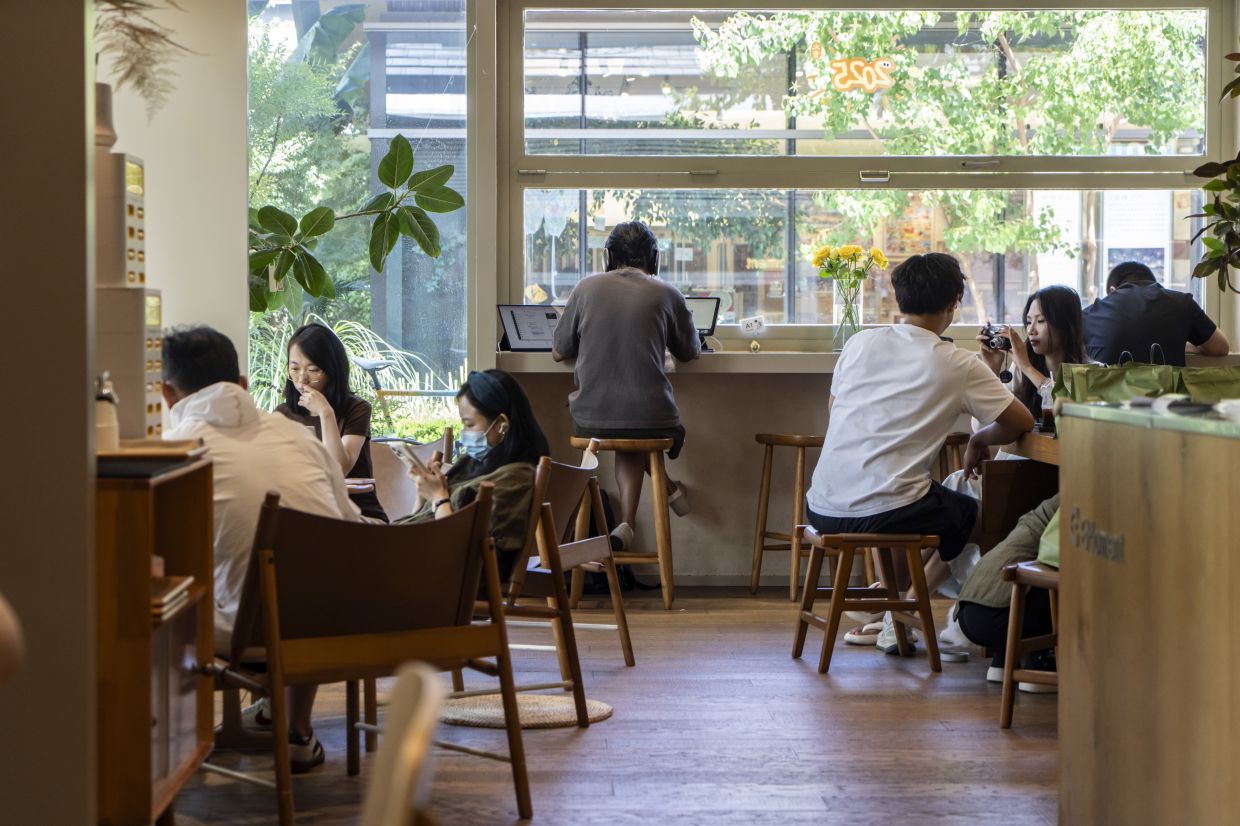 One of the many cafes that become hubs for coding during the day, in Hangzhou, China.