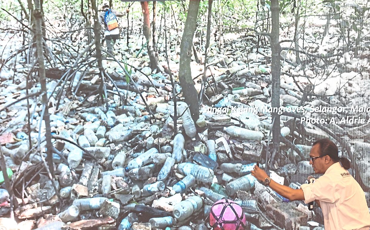 Aldrie highlighting our impact on mangrove ecosystems during his presentation.–AZMAN GHANI/The Star
