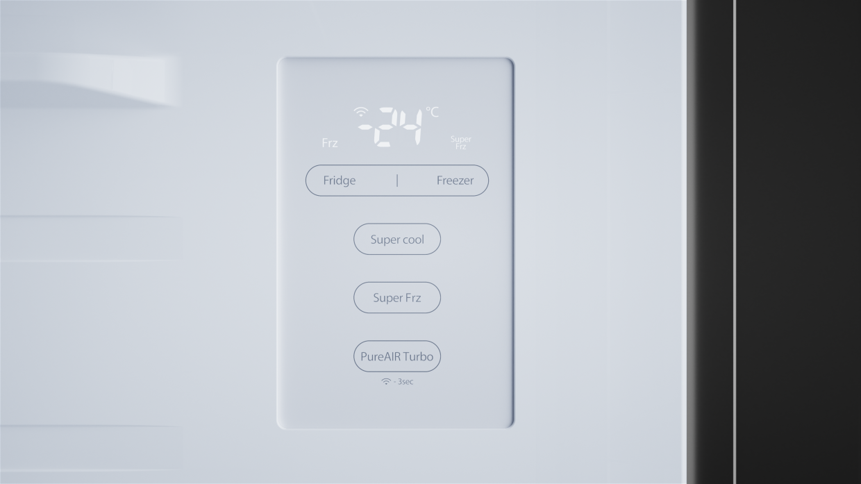 The 820L’s digital display adds convenience with its multiple mode controls, such as Super Cool & Super Frz, Cubed Ice & Half Cube and PureAIR Turbo.