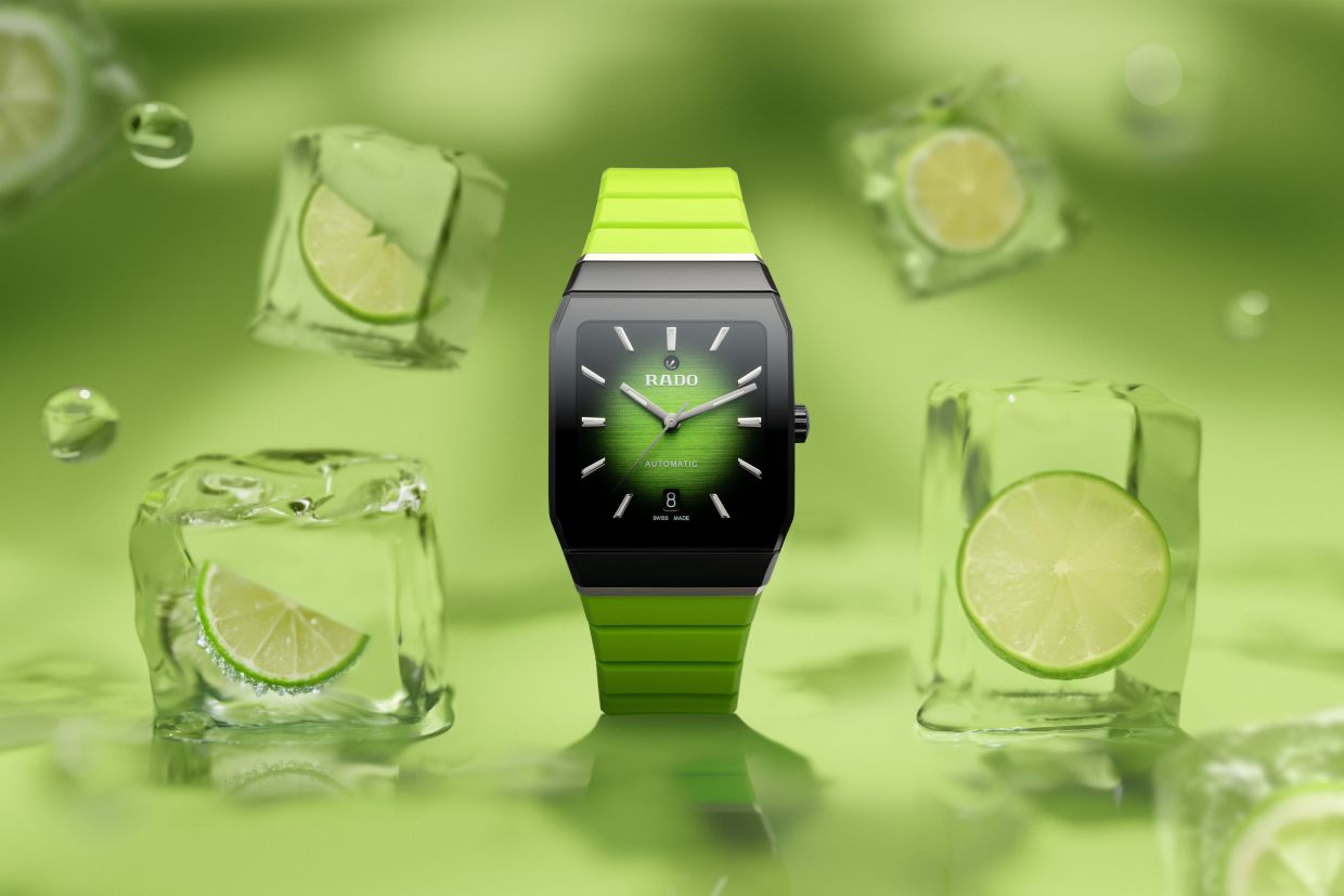 The lime-green model evokes fresh optimism.