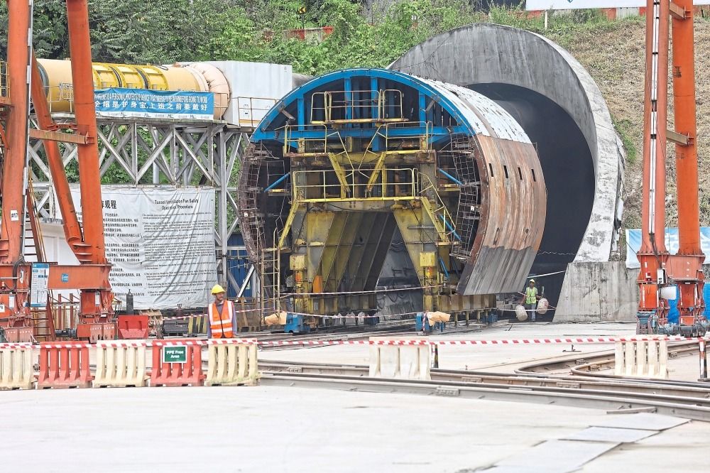 A close-up of the tunnel works