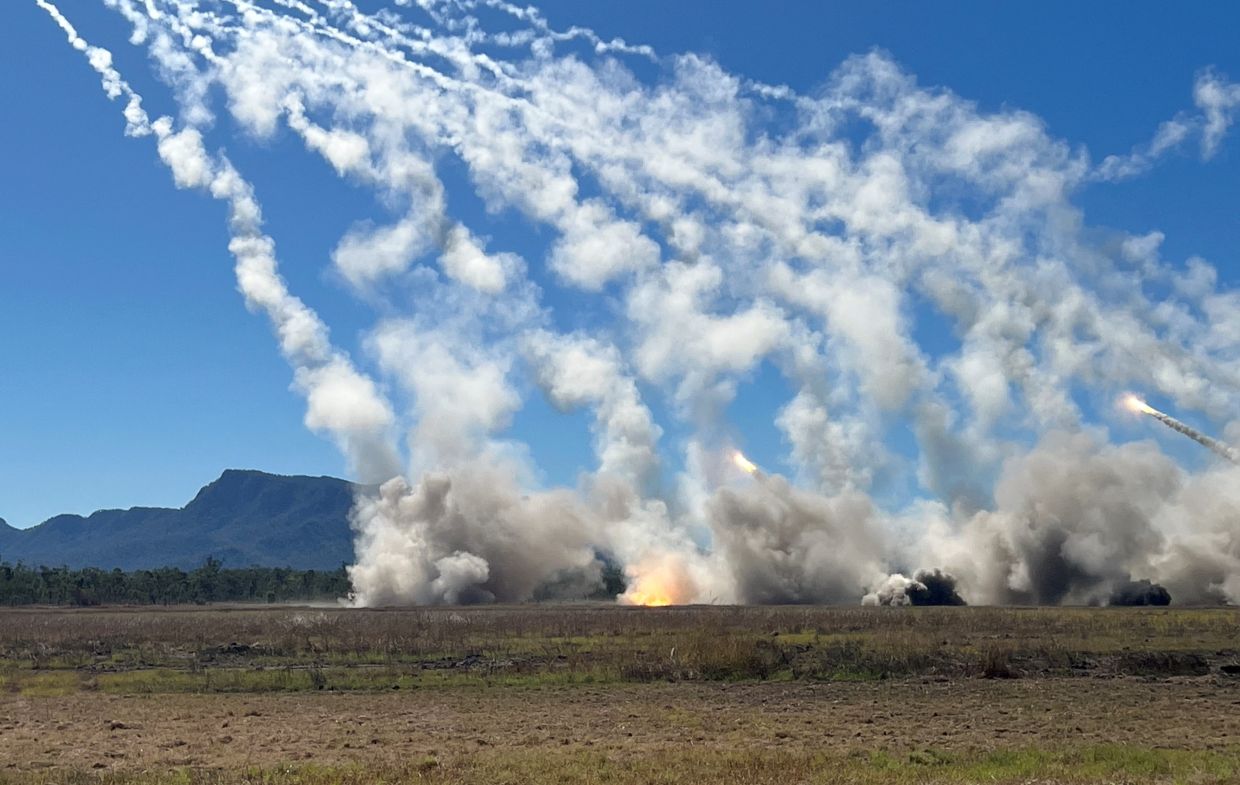 HIMARS rockets are fired by Australian, U.S. and Singapore defence forces as part of the Talisman Sabre 2025 joint war fighting exercise, at Shoalwater Bay, Queensland, Australia, July 14, 2025.-- REUTERS/Kirsty Needham