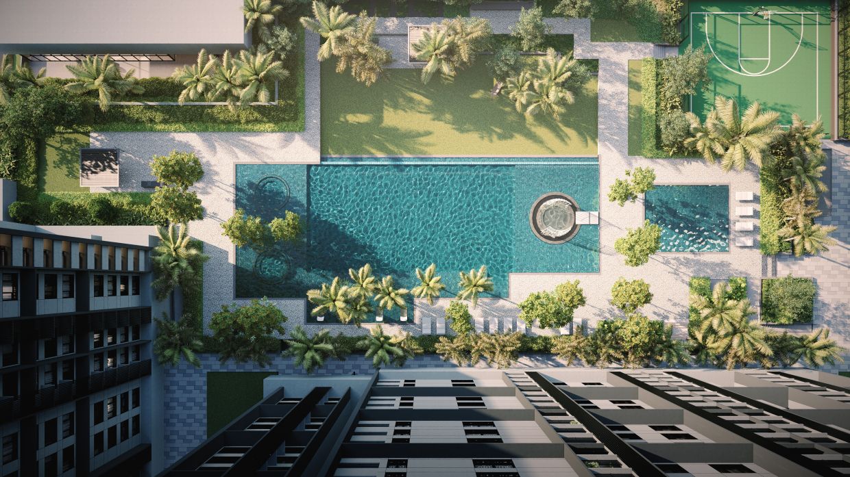 An artist’s impression: Luminar Residence’s facilities podium includes a swimming pool for residents to stay active and unwind with family and friends.