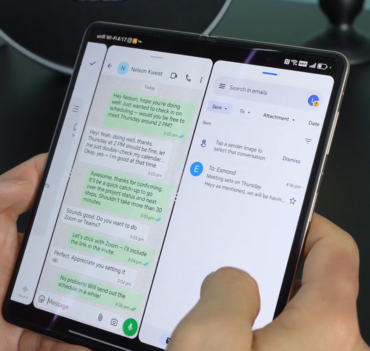 The Magic V5’s large internal screen supports three-app multitasking, making it easy to work, chat and plan, all at once.