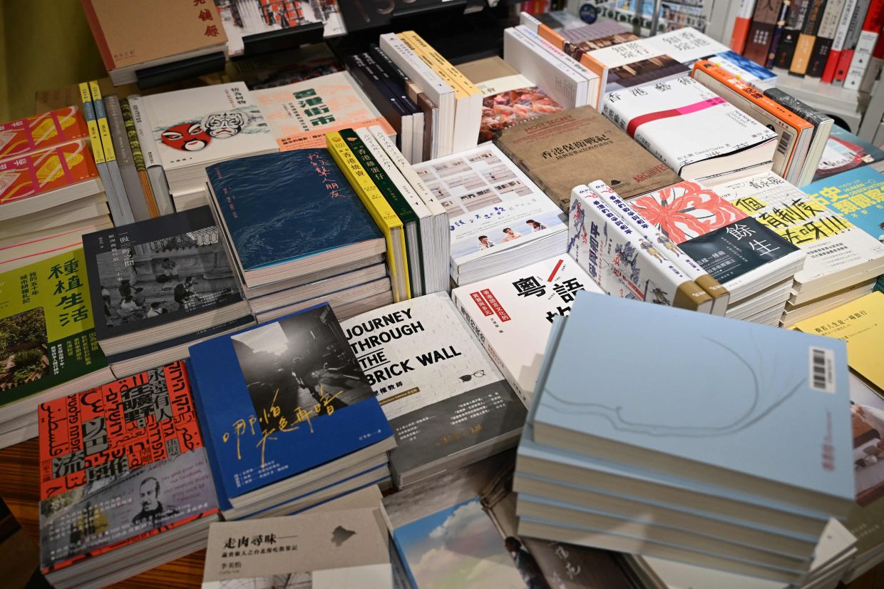 Books on display at the unofficial Hong Kong Independent Book Fair at Hunter Bookstore. Photo: AFP 