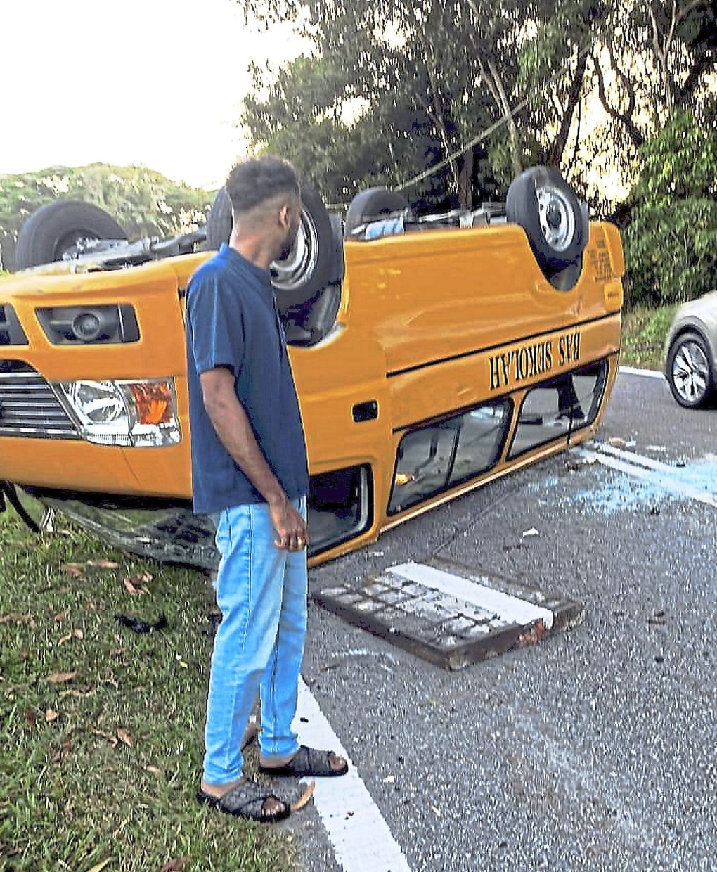 Turn turtle: One of the photos of the accident that have been making their rounds on social media.