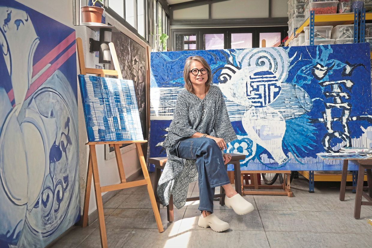 Apart from the porcelain works, Chang has also created a new painting series for her new solo exhibition 'Me, Then Blue'. Photo: The Star/Yap Chee Hong