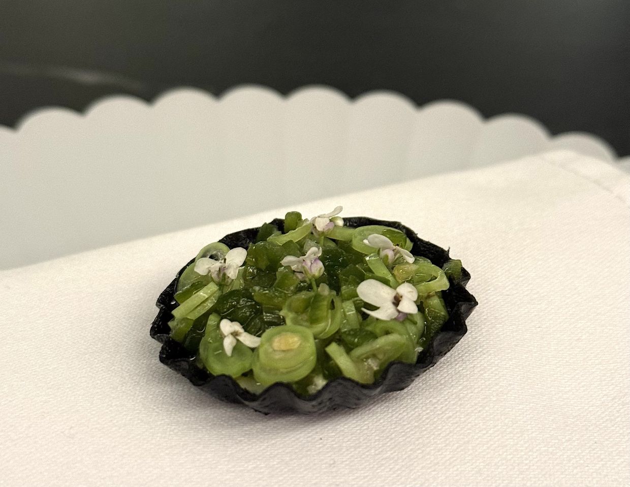 The French bean tart is lively and very energising.