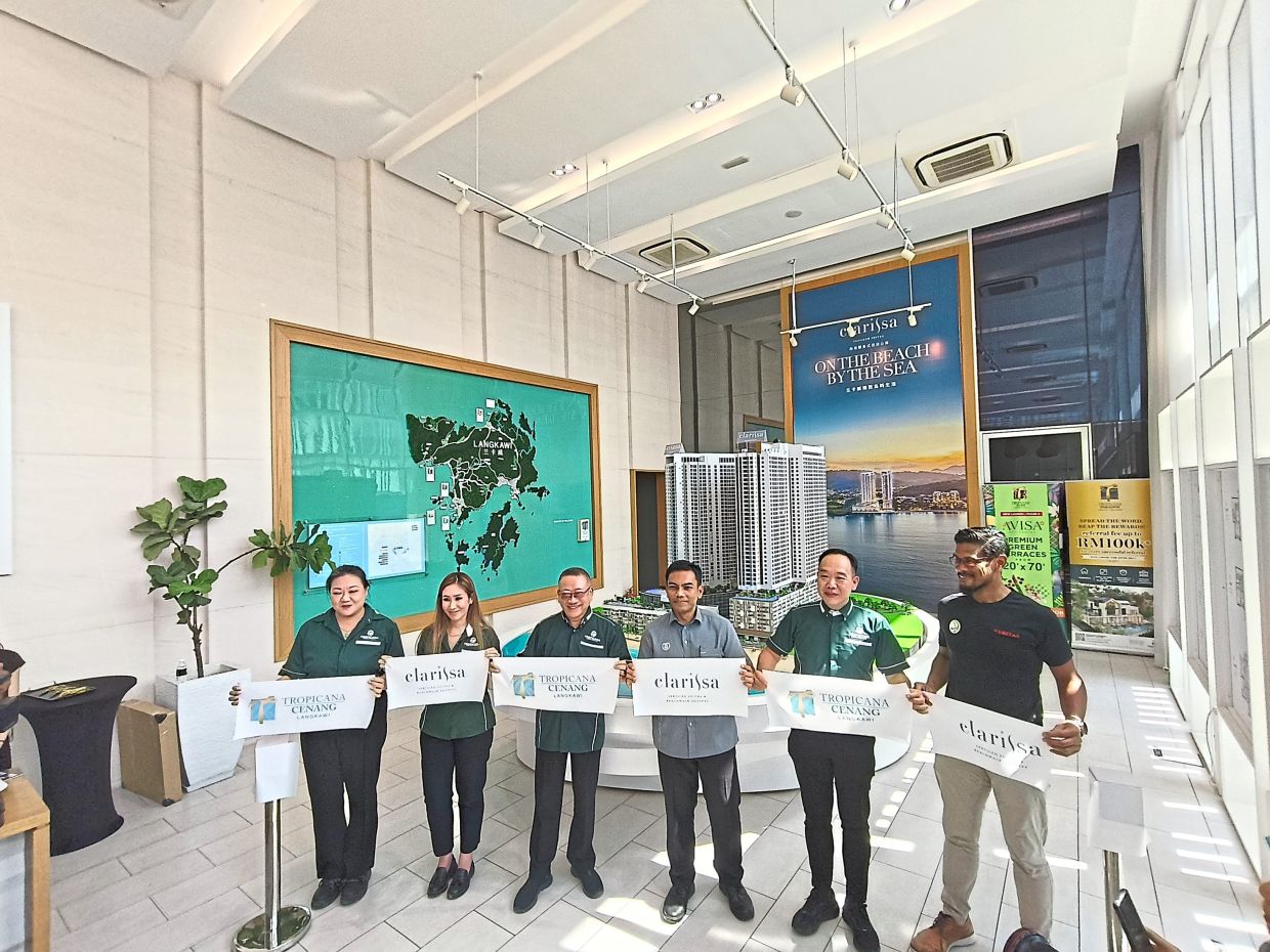 (From left) Low, Ang, Ong, Zulkifli, Wong and Veritas Architects principal and director Syah Kamaruddin at the launch of Clarissa in Langkawi.