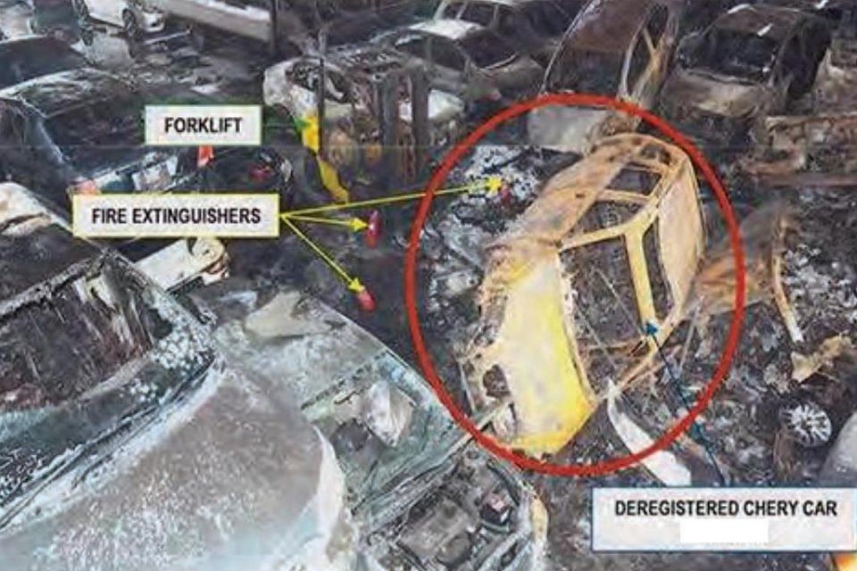 Reports from experts, as well as SCDF, said the fire likely originated from the Chery Tiggo car, but the exact cause remains unknown. - Photo: Court documents